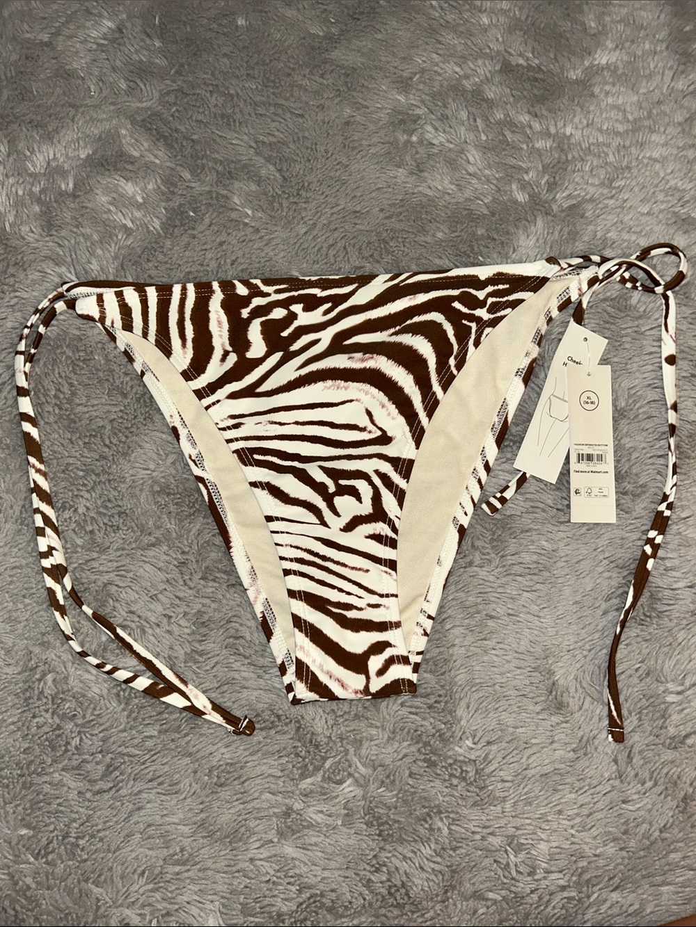 No Boundaries Brown & White Zebra-Print Tie-Side Bikini Bottom